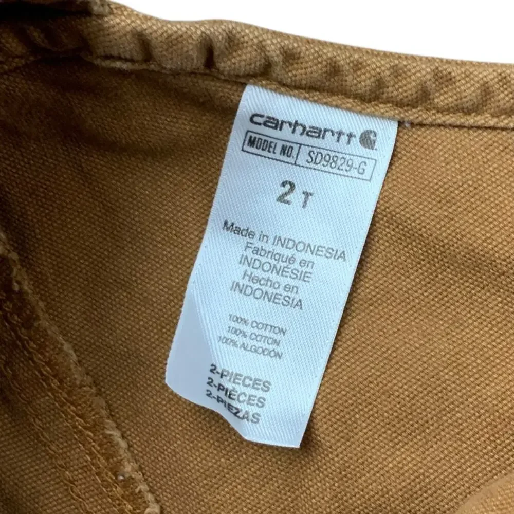 Carhartt Girls 2T Brown Duck Canvas Bib Shortalls Overalls Cotton Workwear